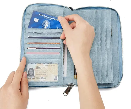 Miniatura 2 de BOSTANTEN - Carteras de cuero para mujer, bloqueo de identificación por radio frecuencia (RFID), cierre de cremallera alrededor, tarjetero, cartera
