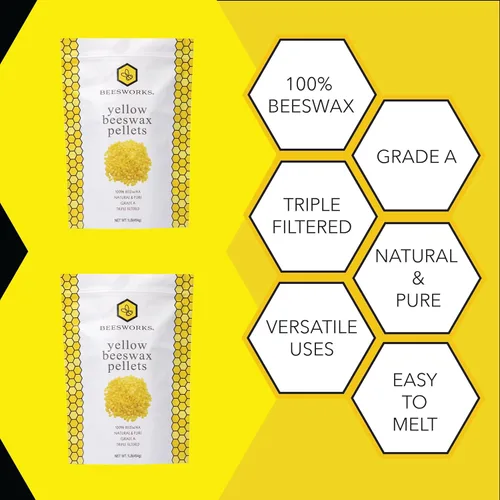 Miniatura 2 de Beesworks- Paquete de 2 - Pellets de cera de abejas amarilla 1LB - (2 LBS Total) - Calidad 100% Pura, Grado-Premium cosmético, para muchos usos