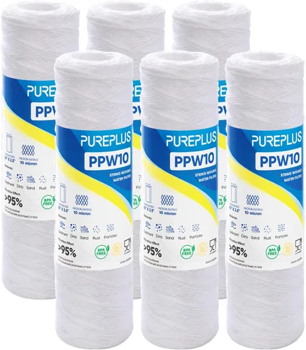 Miniatura 11 de PUREPLUS Filtro de sedimentos para heridas de cuerda para toda la casa de 10 micrones de 10 x 2.5 pulgadas para agua de pozo, cartucho de repuesto