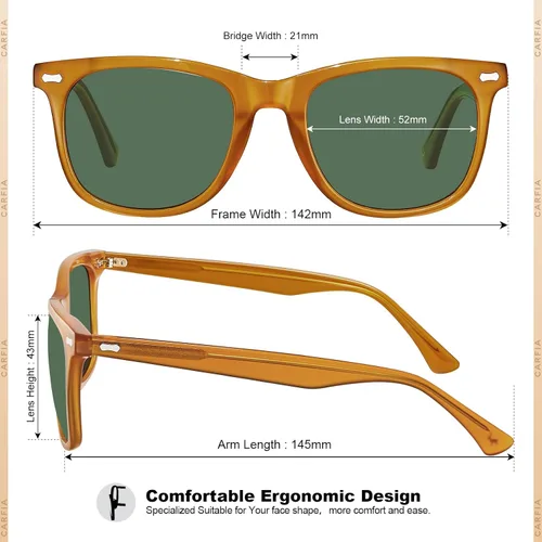 Miniatura 8 de CARFIA Lentes de sol polarizados cuadrados para hombre, protección UV400, acetato retro, hechos a mano, hechos a mano
