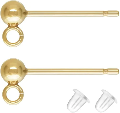 4 piezas Adabele Real 1/20 de 14 quilates relleno de bola de 0.118 pulgadas (0.118 in), anillo abierto, 4 piezas de aretes que no se deslustran para