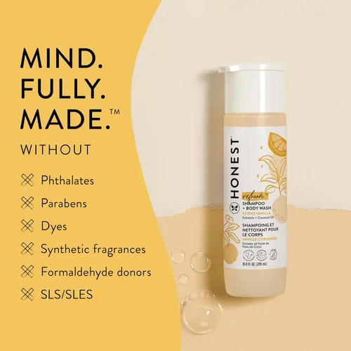 Miniatura 4 de The Honest Company Citrus Vanilla - Champú limpiador 2 en 1 + gel de baño + desenredante acondicionador Derivado de forma natural, sin desgarros