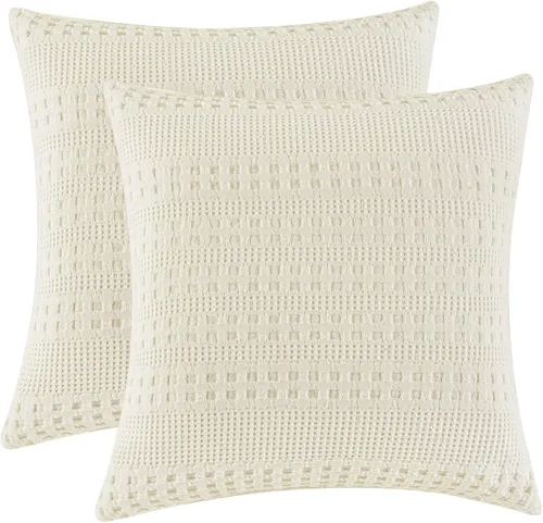 Miniatura 79 de PHF Fundas de almohada con tejido de gofre de 24" x 24", paquete de 2, funda de almohada cuadrada 100% algodón para decoración de ropa de cama, sin