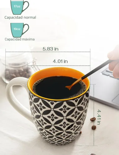 Miniatura 3 de DOWAN Juego de 6 tazas de café, tazas de porcelana grandes de 16 onzas, tazas de té de cerámica con asa para hombres y mujeres, juego de regalo