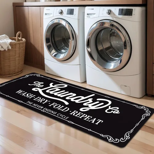 Pauwer Alfombra Corredor para Cuarto de Lavandería 20"x60" Impermeable de Goma Tapete de Lavandería Antideslizante Tapetes de Cocina para Piso Negro