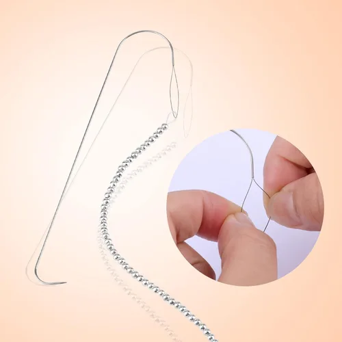 Miniatura 3 de Savita 8 agujas curvadas para abalorios, agujas de cuentas de 5.2 pulgadas, agujas de ojo grandes de acero inoxidable con mango de cuentas, aguja