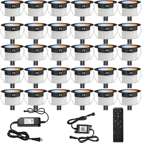 Miniatura 17 de Kit de luces LED para cubierta FVTLED, 10 piezas Φ1.22 WiFi Smart Phone Control de bajo voltaje empotrable RGBW para iluminación de cubierta Rgbw