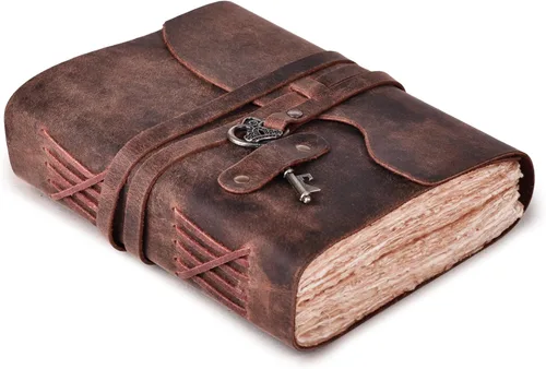 Miniatura 11 de Diario de cuero LEATHER VILLAGE – 200 páginas de papel antiguo con bordes recortados hecho a mano – Diario encuadernado en cuero para mujeres