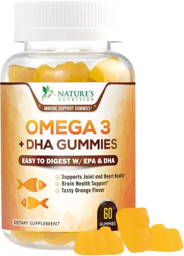 Gomitas de aceite de pescado Omega 3 – Suplemento de goma Omega 3 de triple fuerza con alta absorción DHA y EPA – Apoyo para el corazón, las