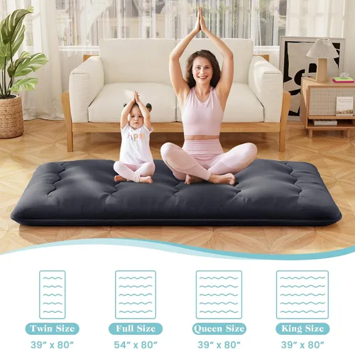 Miniatura 4 de Giantex Colchón japonés de suelo, colchón futón de 4 pulgadas con funda lavable y bolsa de almacenamiento, colchón plegable enrollable para tatami