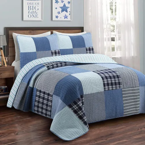 Miniatura 16 de Cozy Line Home Fashions Juego de ropa de cama acolchada reversible para niño de 100% algodón a rayas azul marino, colcha cubrecama para todas