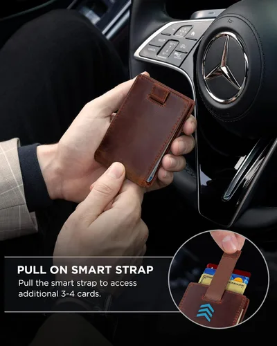 Miniatura 24 de SERMAN BRANDS - Billetera sencilla de cuero genuino con bloqueo RFID para hombre, billetera delgada con bolsillo frontal y clip para dinero
