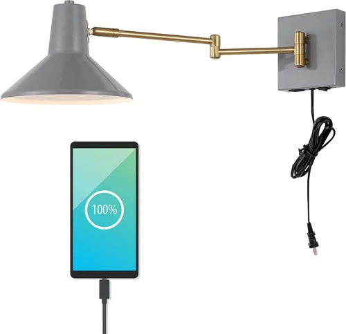 Miniatura 15 de JONATHAN Y JYL1302A - Lámpara moderna de brazo oscilante de 16 pulgadas color blanco/latón dorado con puerto USB, lámpara de noche LED de mediados