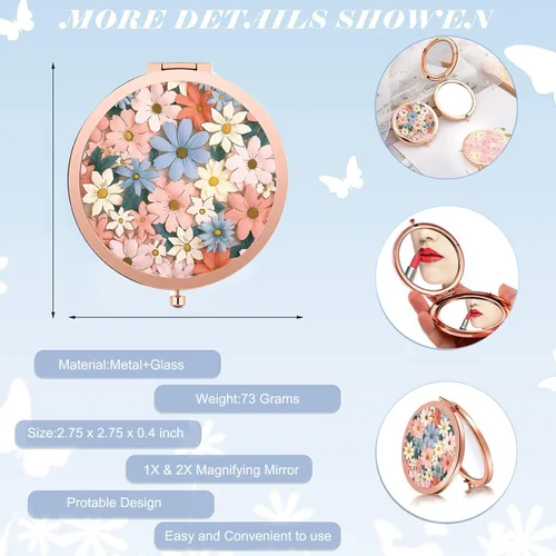 Miniatura 4 de Espejo compacto para mujer, mini espejo redondo de maquillaje de viaje, bonito espejo de bolsillo plegable portátil para bolso, espejo de bolsillo