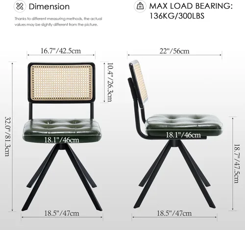 Miniatura 2 de Zesthouse Silla de escritorio de ratán sin ruedas, silla de oficina moderna de mediados de siglo con malla de caña y respaldo de madera, silla Verde