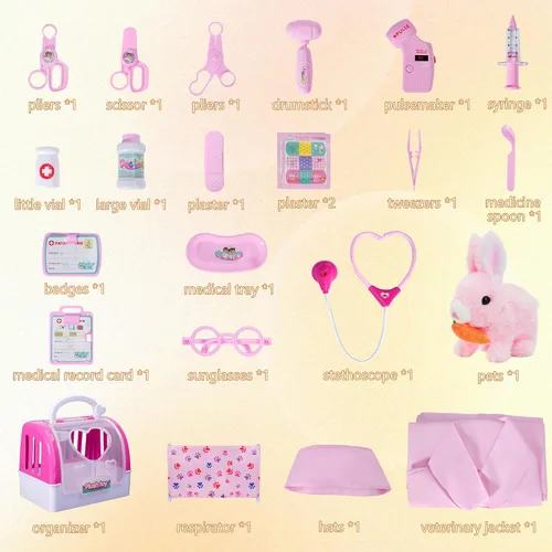 Miniatura 6 de Kit de médico para niñas - Conjuntos de juego veterinario para niños, juego de simulación de médico con jaula para mascotas y juguete de conejito