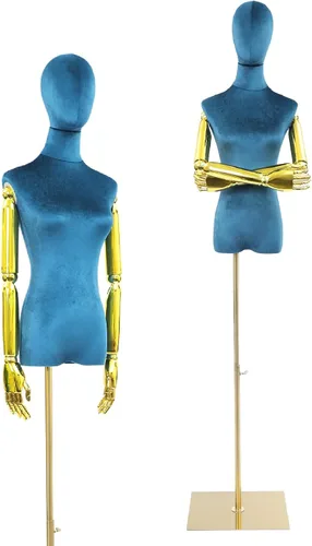 Miniatura 11 de Female Mannequin Dress Form, Adjustable Height Mannequin Body with Gold Arms and Base, Velvet Mannequin Torso for Clothing Dress Jewelry Display
