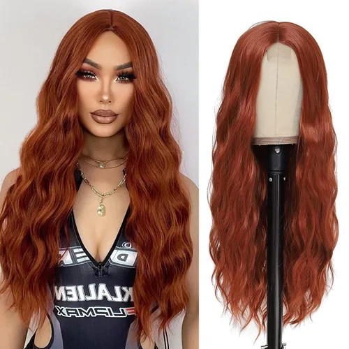 Miniatura 14 de YBYMCAI - Peluca azul larga y ondulada para mujer, parte media, peluca azul degradada de 26 pulgadas, pelo natural rizado sintético, fibra Azul