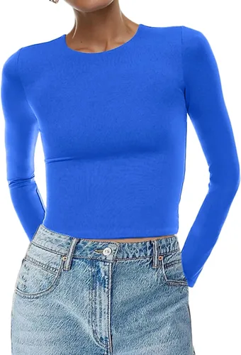 Miniatura 6 de Beumissy Camisas básicas de manga larga con cuello cuadrado para mujer, ajustadas, con doble forro