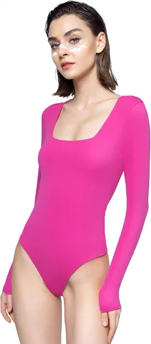 Miniatura 27 de PUMIEY Body sexy de manga larga con cuello cuadrado para mujer, colección Smoke Cloud