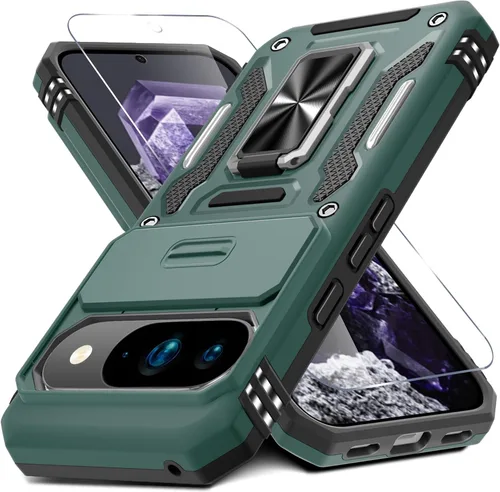 Miniatura 29 de DEERLAMN Funda para Google Pixel 8 con cubierta deslizante para cámara + protector de pantalla (1 paquete), soporte de anillo giratorio grado