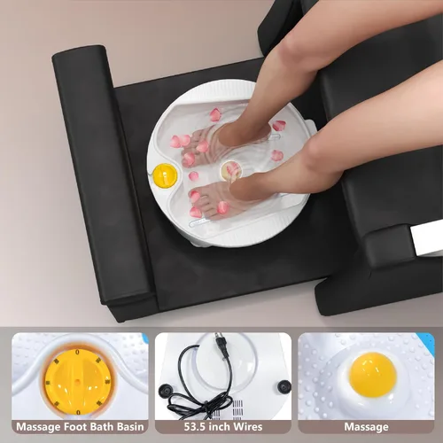 Miniatura 6 de Estación de pedicura reclinable para tecnología de uñas, silla de pedicura ajustable sin fontanería con lavabo de baño de pies de masaje