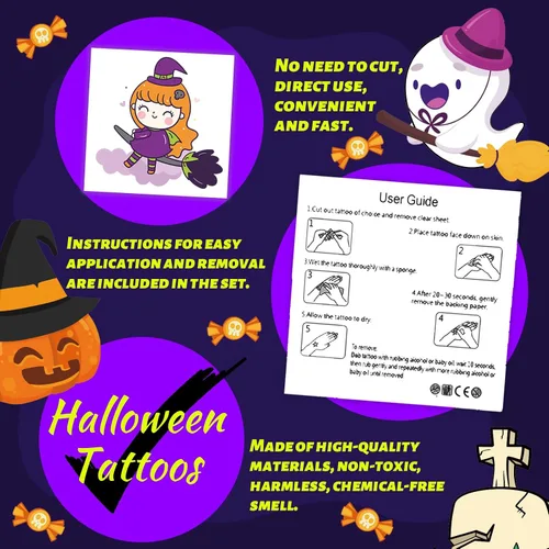 Miniatura 7 de winthrop 240 tatuajes temporales luminosos a granel de Halloween para niños, que brillan en la oscuridad, impermeables, de seguridad, envueltos