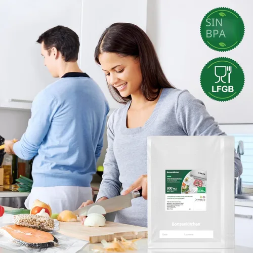 Miniatura 2 de Bonsenkitchen Bolsas precortadas al vacío de 100 cuartos de galón de 8 x 12 pulgadas, sin BPA, bolsa selladora de alimentos texturizada de grado