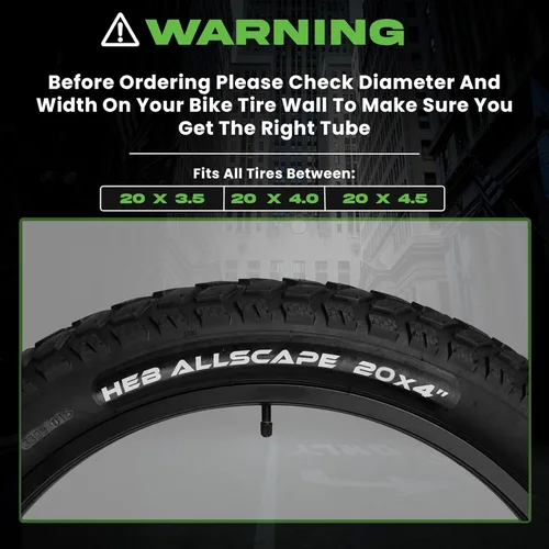 Miniatura 4 de HEB - Tubo de bicicleta de servicio pesado para neumáticos Ebike - Tubo interior resistente a pinchazos para neumático de bicicleta de 20 x 4 / 26 x