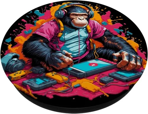 Miniatura 2 de Retro Gaming Chimp: Chimpancé Gamer Chimpancé Chimpancé Controlador de juegos PopSockets intercambiables PopGrip