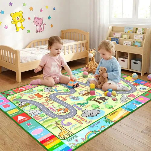 Miniatura 8 de Alfombra de mapa de carreteras, 2.5 x 4 pies, alfombras para niños, para sala de juegos, alfombra de automóvil, alfombra de guardería, alfombra