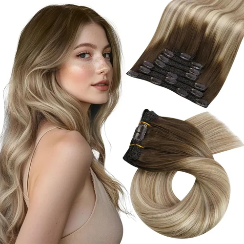 Miniatura 103 de Moresoo Extensiones de cabello humano Remy con clip, color rubio platino, extensiones de cabello humano real de doble trama, color rubio #60, 18