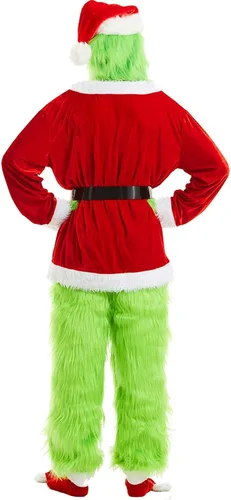 Miniatura 4 de WPOZD Christmas Deluxe Green Monster Costume - 7PCS Adult Suit Deluxe Adult with Green Monster Mask and Red Christmas Hat