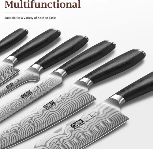 Miniatura 4 de HOSHANHO Juego de cuchillos de 7 piezas con soporte magnético para cuchillos, juego de cuchillos de cocina de acero en polvo ultra afilados