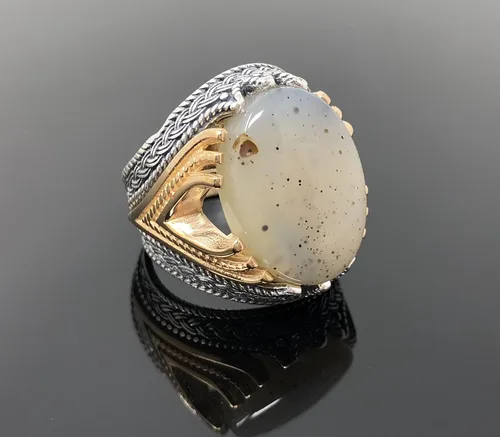 Miniatura 6 de KAR Rare Find 925K Anillo de plata esterlina Yemeni Agate Aqeeq para hombre P5C