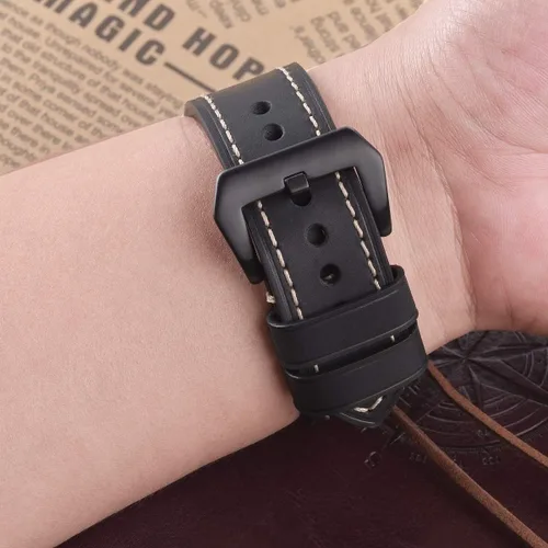Miniatura 6 de EACHE Bandas de cuero para reloj de hombre, cuero vintage de caballo loco & cuero curtido vegetal & cuero encerado con aceite grueso, bandas