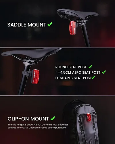 Miniatura 5 de RAVEMEN TR150/TR250 Bike Tail Light, 280° Visible Bike Rear Light with Brake Detection and Auto On Off Feature, 3 Mounting Options