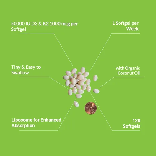 Miniatura 3 de UpNourish Vitamina liposomal D3 50000 UI (Vitamina D3 de 50000) con 1000 mcg de vitamina K, alta dosis de vitamina D3 K2, vitamina D 50000 UI