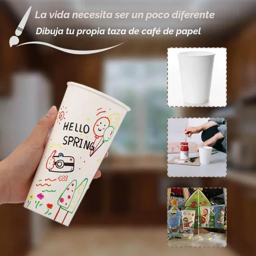 Miniatura 5 de Lamosi Paquete de 300 vasos de papel de 8 onzas, tazas de café desechables, tazas de café de papel de 8 onzas, taza blanca para bebidas