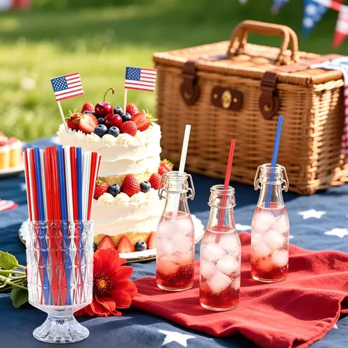 Miniatura 5 de JANYUN 30 Pieces Patriotic Plastic Straws, Red White Blue Star Straws 4th of July Drinking Straws for Beverage Milkshake Cocktail Memorial Day
