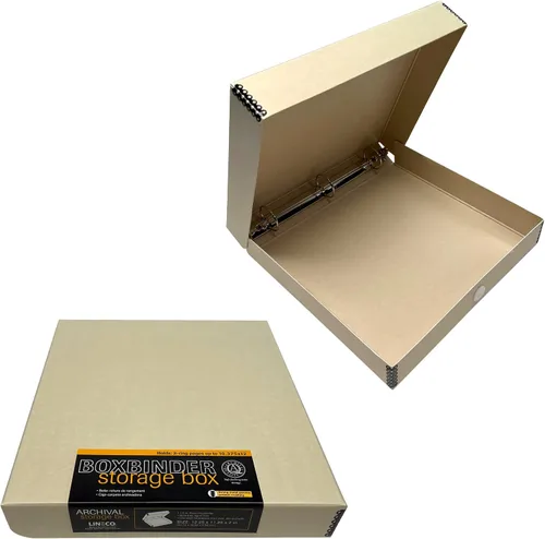 Lineco, Archival - Caja de álbum de conservación de 3 anillas, 12.25 x 11.25 x 2 pulgadas, diseño único para almacenar, conservar, organizar fotos,