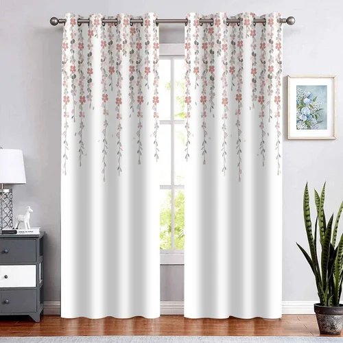 Miniatura 10 de CLOKSP0046 - Cortinas de flores que lloran, cortina con estampado de eucalipto, oscurecimiento de la habitación, tela de poliéster con aislamiento