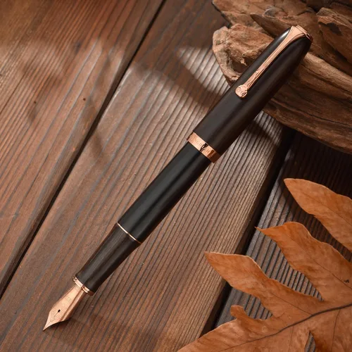 Miniatura 6 de HONG DIAN Pluma estilográfica A10, punta suave extra fina, madera de ébano negro con diseño de tapa magnética y juego de caja de metal