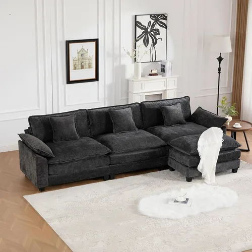 Miniatura 98 de Sofá modular negro de 111.5 pulgadas, sofás seccionales grandes de 3 plazas para sala de estar, sofá nube de tela de felpilla de gran