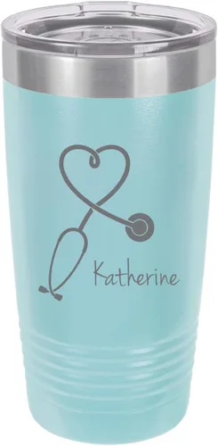 Estetoscopio Enfermera - Vaso aislado con texto personalizado, taza de café de viaje de 20 onzas, personalizable (azul claro)