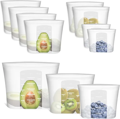 Miniatura 29 de Bolsas de Alimentos Reutilizables, Paquete de 12 Bolsas de Almacenamiento de Alimentos 100% Silicona que se Mantienen de Pie con Cierre Hermético