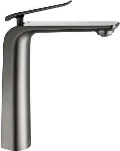 TOCALOCA Grifo de baño alto para fregadero de recipiente, color gris pistola, un agujero, grifos de baño de una sola manija, latón, grifo de tocador
