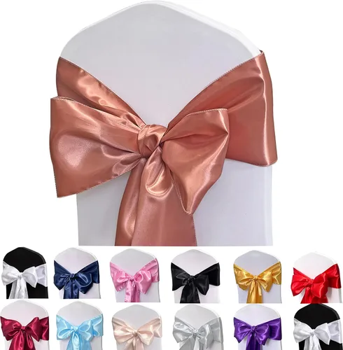Miniatura 14 de Bandas de satén para silla, lazos para silla, 12 lazos para silla, bandas traseras para bodas, fiestas, eventos, banquetes, decoración de fundas