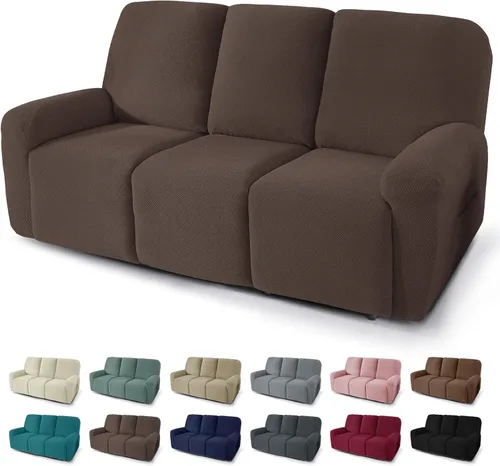 Miniatura 29 de JIVINER Fundas reclinables de gran tamaño de 3 piezas para sillón reclinable grande con bolsillos, tela jacquard elástica Lazy Boy funda para sofá