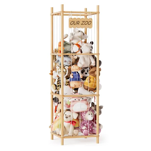 Miniatura 10 de SpaceAid Organizador de almacenamiento de animales de peluche, soporte de almacenamiento de juguetes de zoológico de animales de madera, jaula